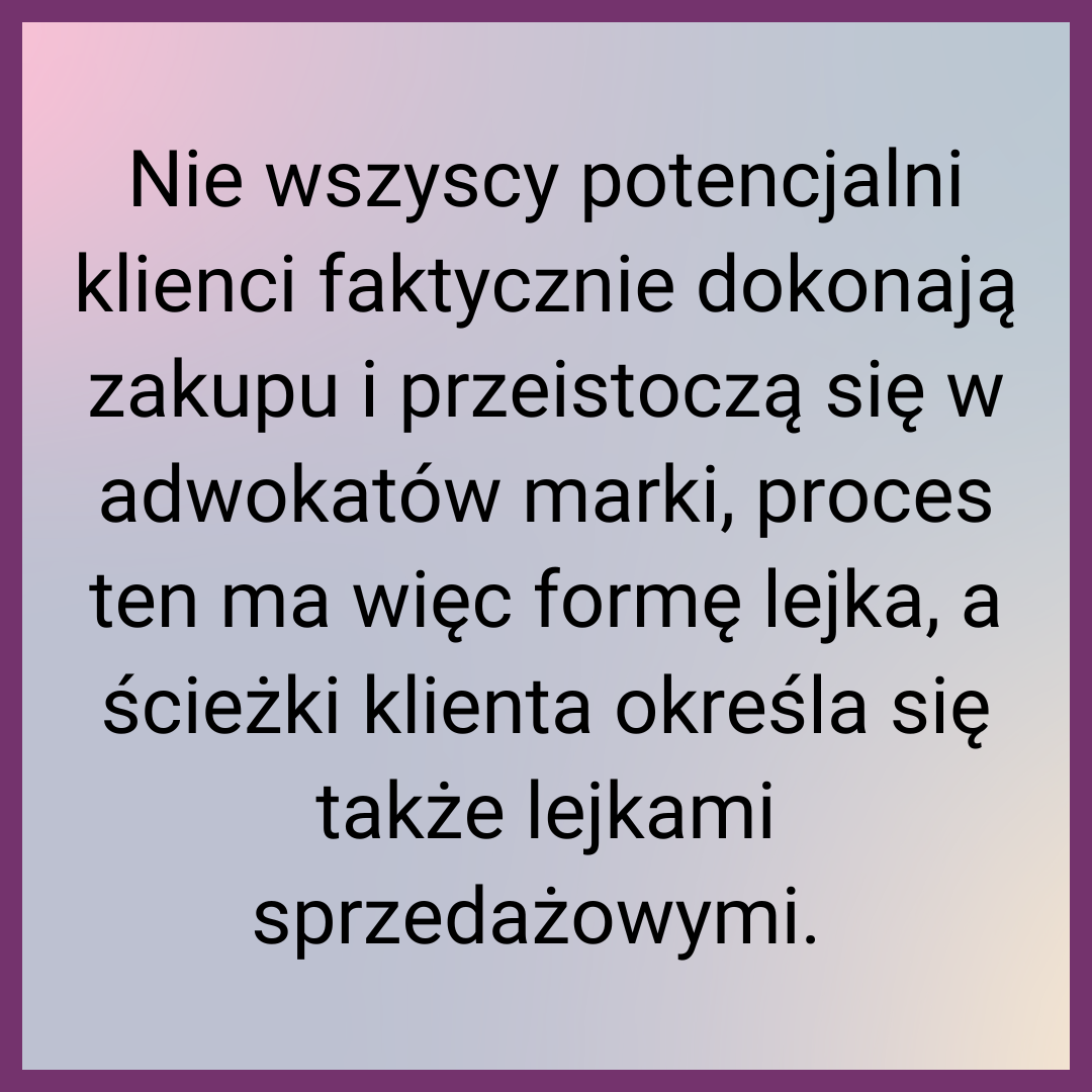 Nie wszyscy potencjalni klienci faktycznie dokonają zakupu i przeistoczą się w adwokatów marki, proces ten ma więc formę lejka, a ścieżki klienta określa się także lejkami sprzedażowymi. 