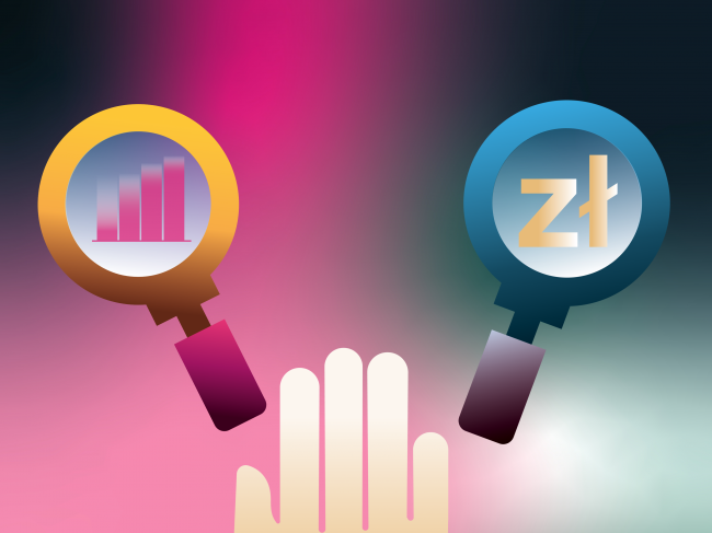 ikona - lupa, wykres, waluta