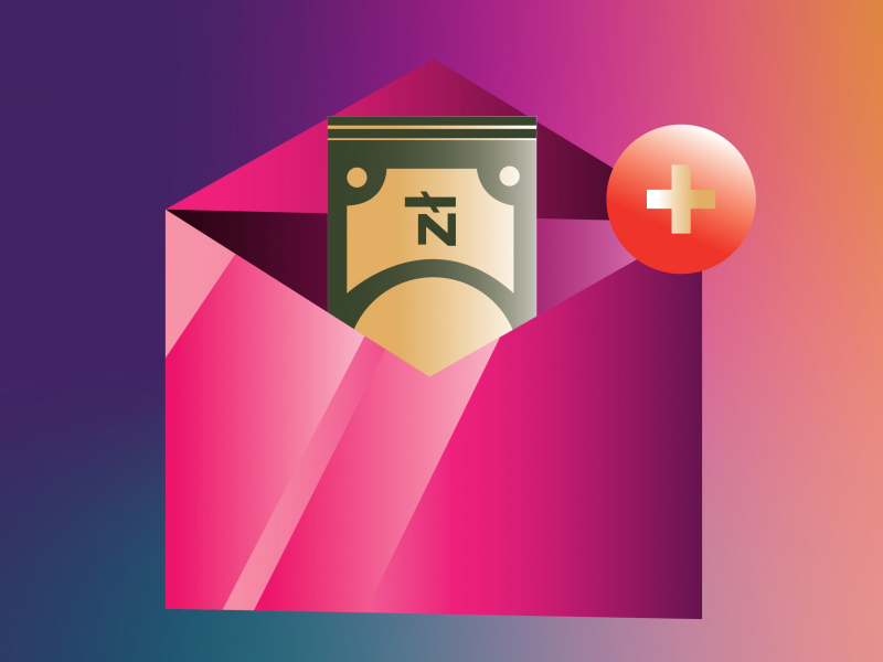 Koperta, finanse, gradient granatowo-różowy